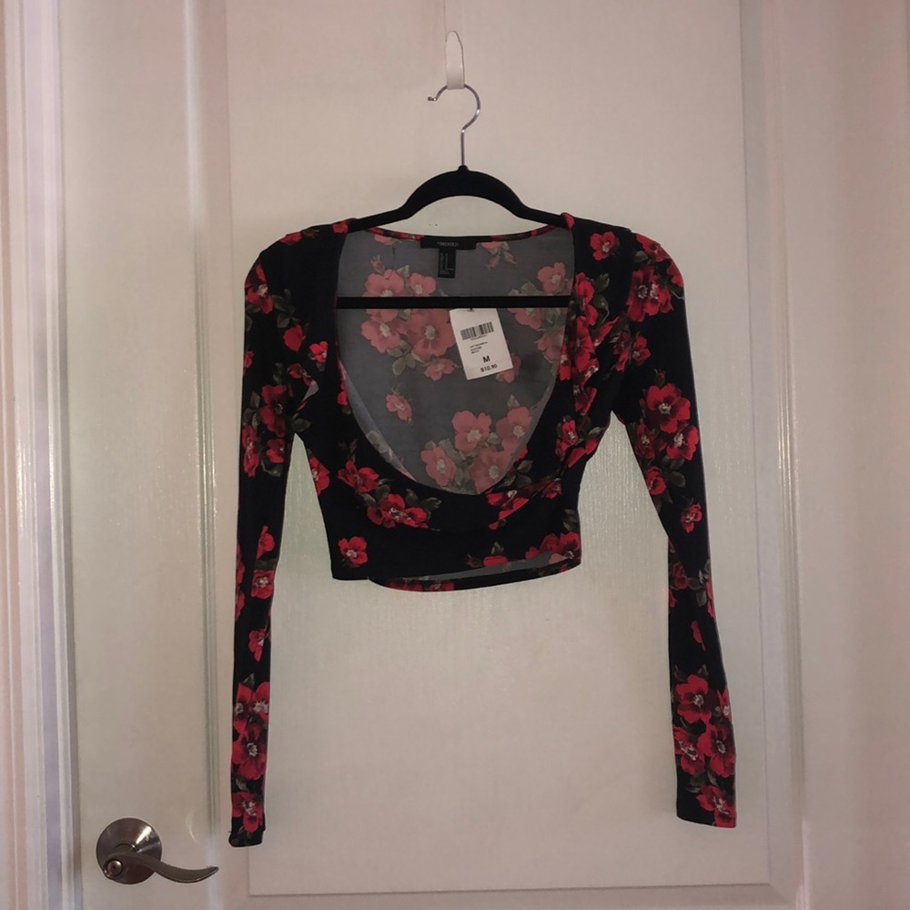 NWT Black & Floral Crop Top